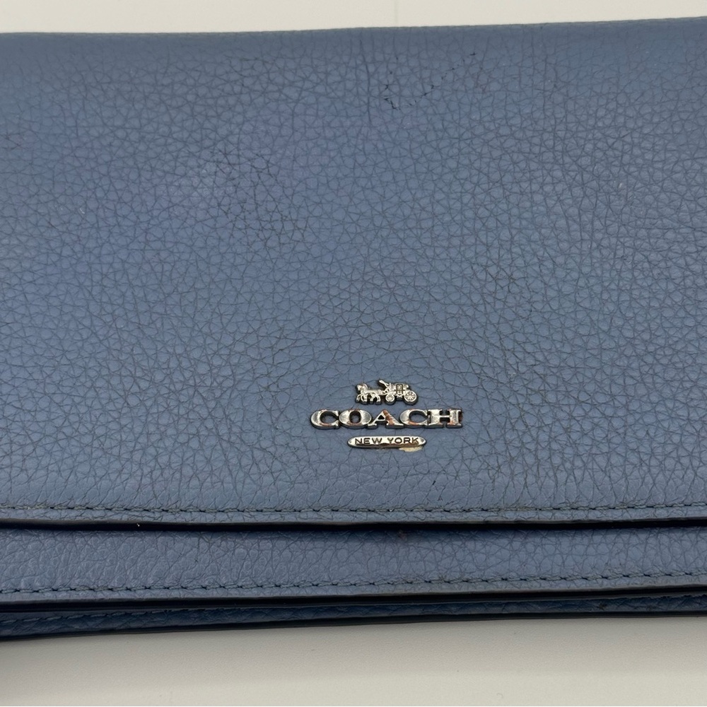 Coach Hayden Foldover Crossbody Clutch Bag Cornflower Blue Pebbled Leather - Picture 3 of 16